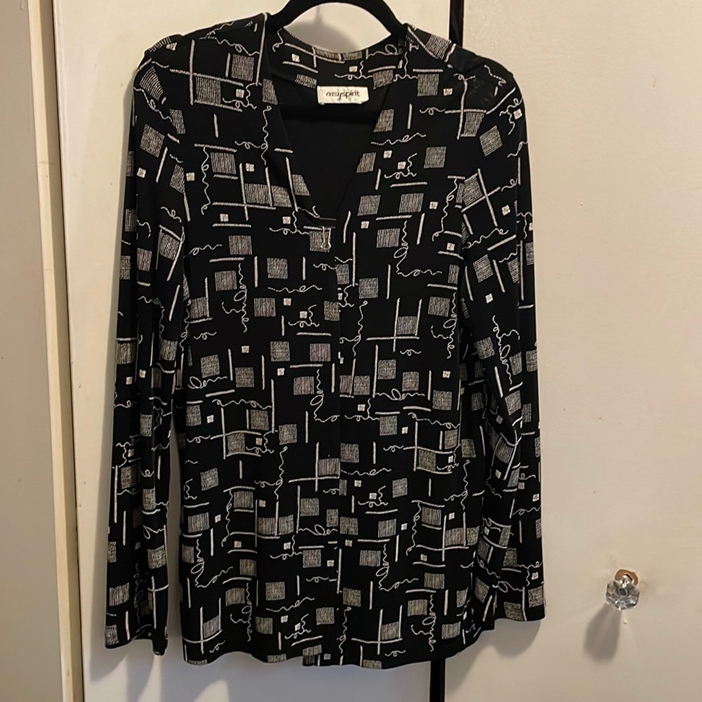 Easy Spirit Sweater Jacket Size L Black & White